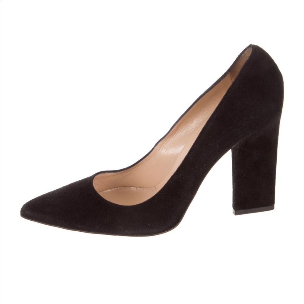 Oscar de la Renta suede pumps w/geometric heel